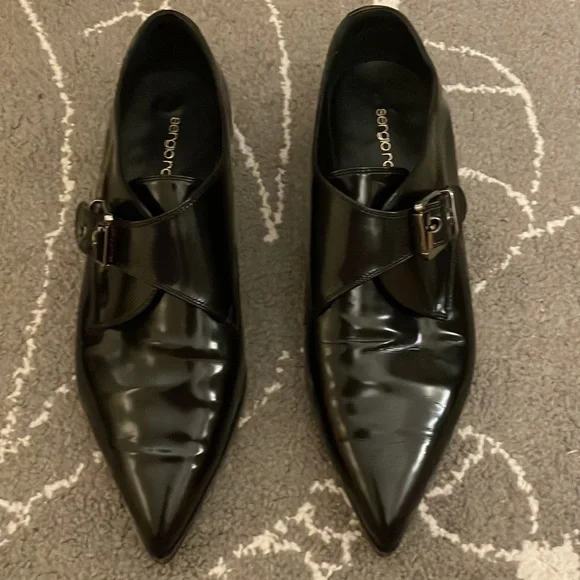 Sergio Rossi Single Buckle Black Leather Women’s Loafers Flats - Picture 4 of 11